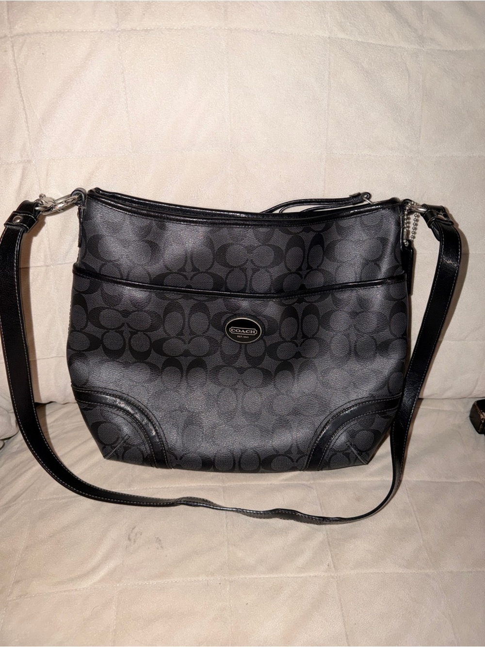 Coach Black Signature Jacquard Shoulder Bag
